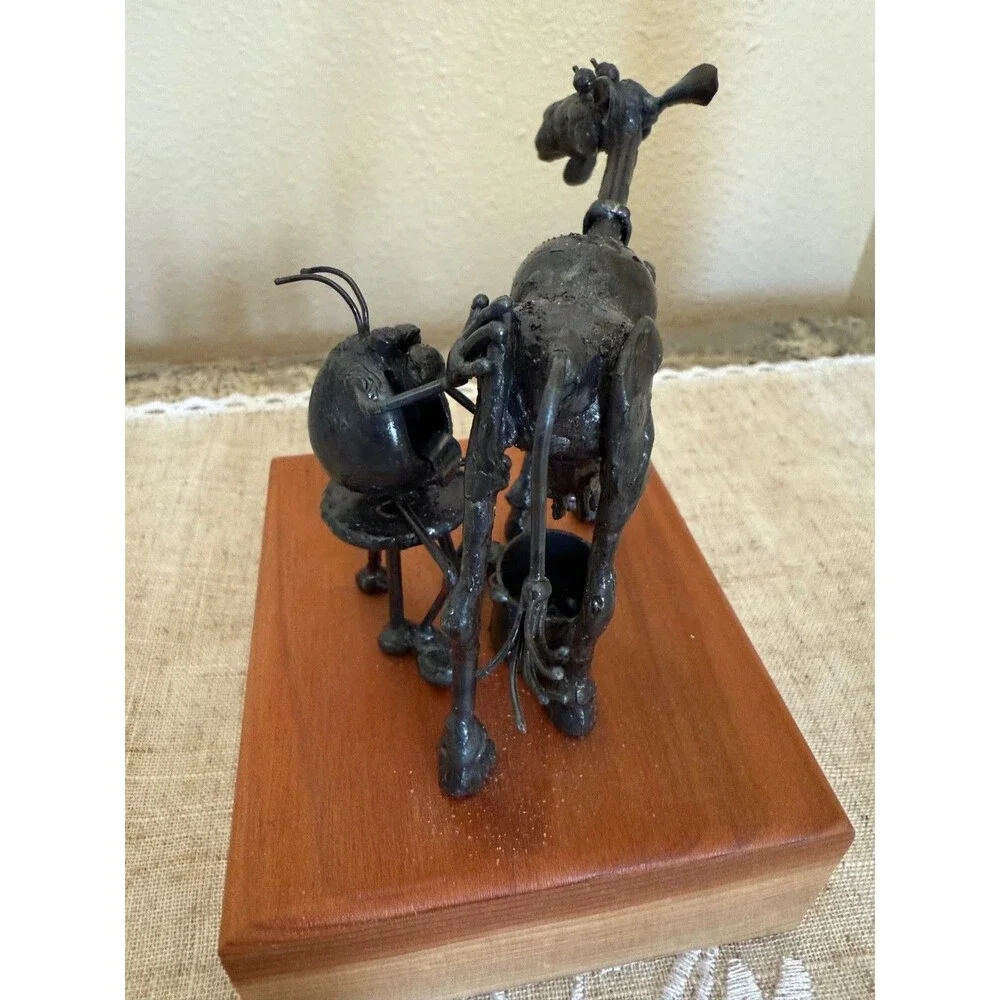 Greg Quayle Original Flea Metal Sculpture Vintage Flea Milking Cow RARE